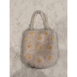 Evening‎ Treasures Beaded Mini Tote Bag Iridescent White Yellow Floral Sequin